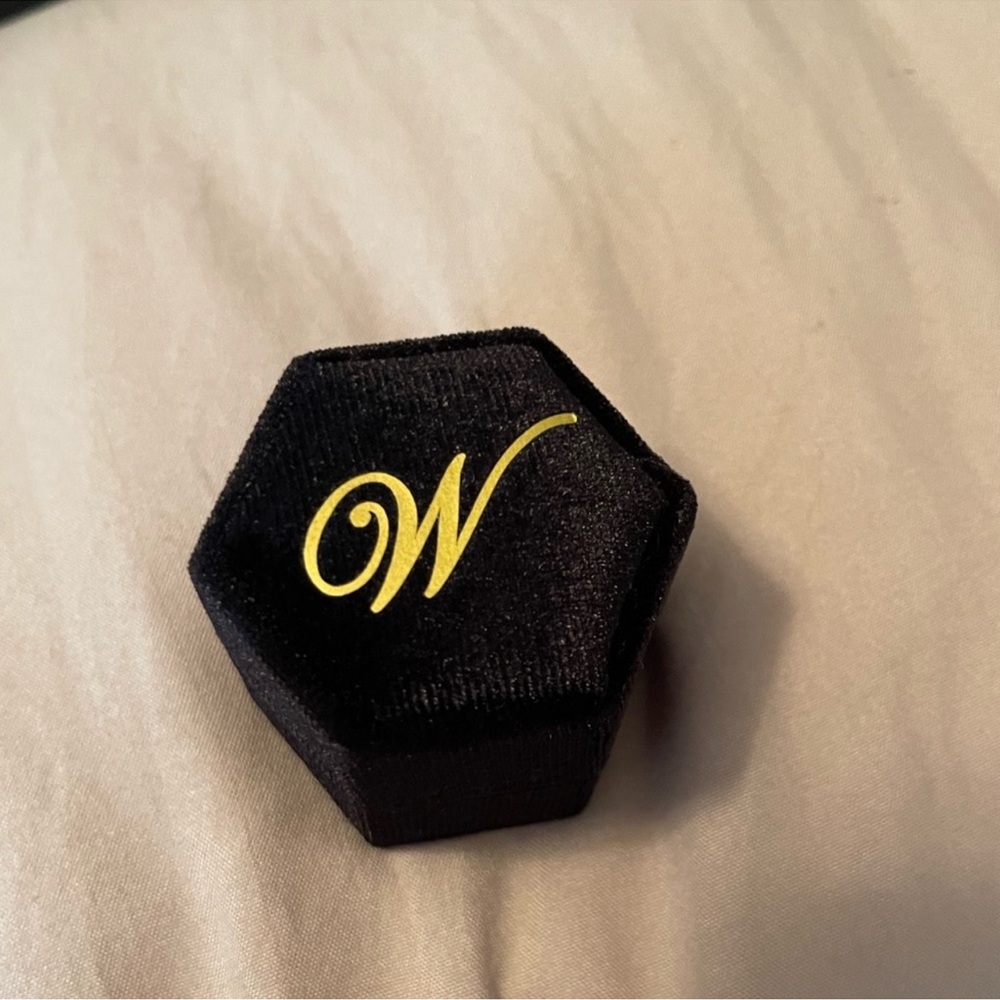 Black Velvet Jewelry Box with Gold Lettering